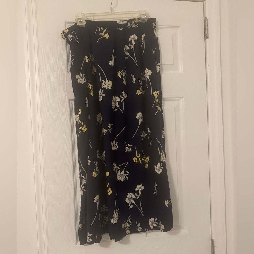 Navy Floral Full Length Skirt Flowy Cottage Core Y2K 90s